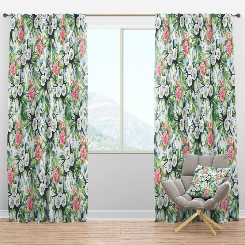 Wedding Flowers in White and Yellow Roses - Floral Curtain Panels