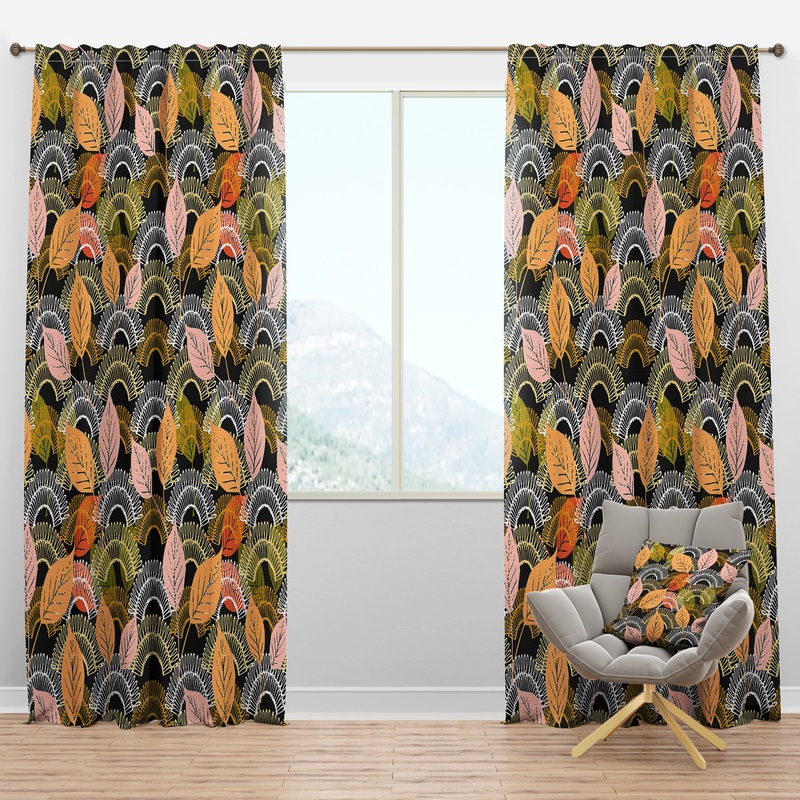 Autumn leaves lace textured pattern - Mid-Century Modern Curtain Panels