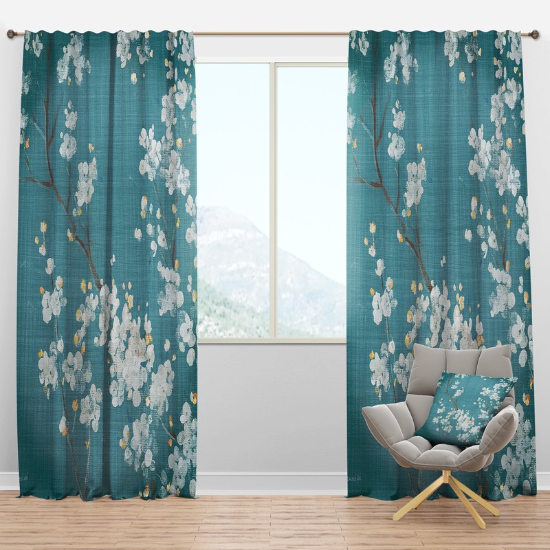 Blue Cherry Blossoms I - Traditional Curtain Panels