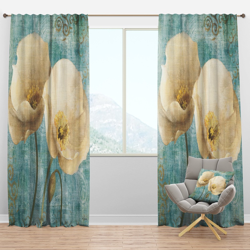 bouquet Poppies on Paisley II - Cottage Curtain Panels