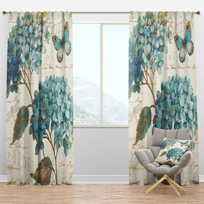 butterfly Blue Garden I - Farmhouse Curtain Panels