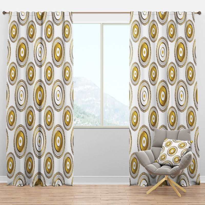 Circular Golden Pattern I - Mid-Century Modern Curtain Panels