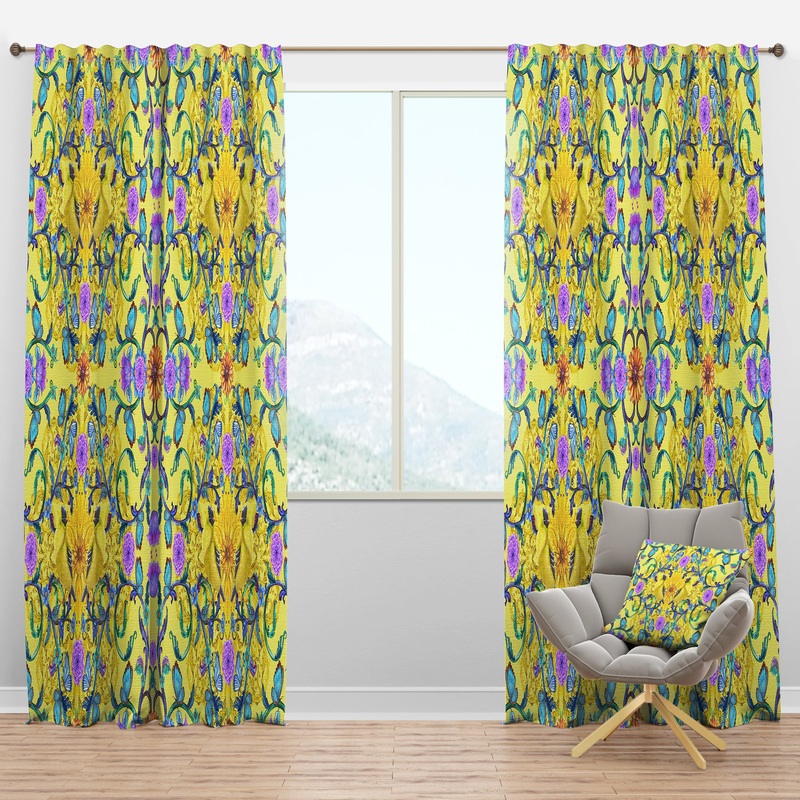 Fancy Arabesque of Swirly Ornaments & Lovely Birds - Bohemian Curtain Panels