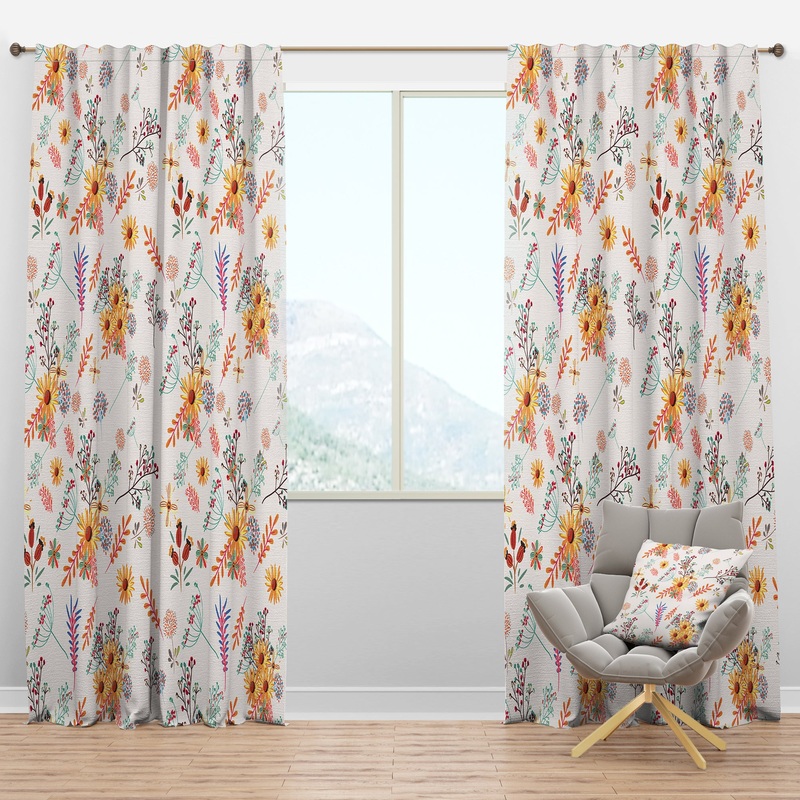 Floral Pretty Pattern with Colorful Pastel Flowers - Bohemian & Eclectic Curtain Panels
