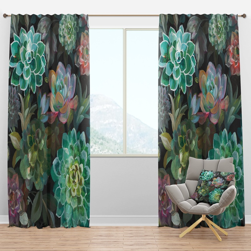 Floral Succulents - Traditional Curtain Panels