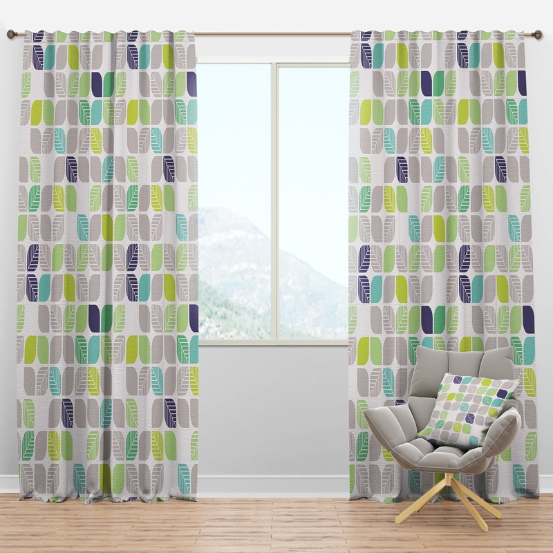 geometric pattern with leaves - Mid-Century Modern Curtain Panels