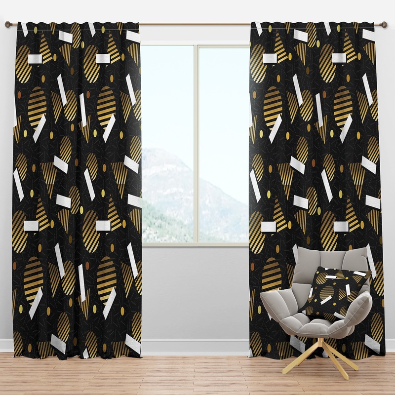 Gold Retro Circular Pattern - Mid-Century Modern Curtain Panels
