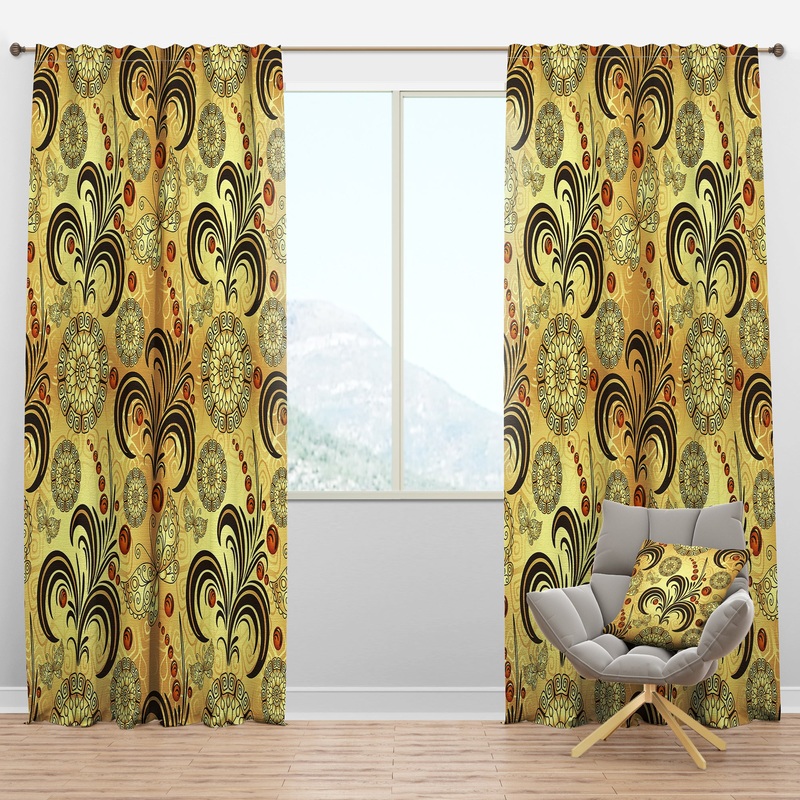 Golden Luxury Pattern I - Mid-Century Modern Curtain Panels
