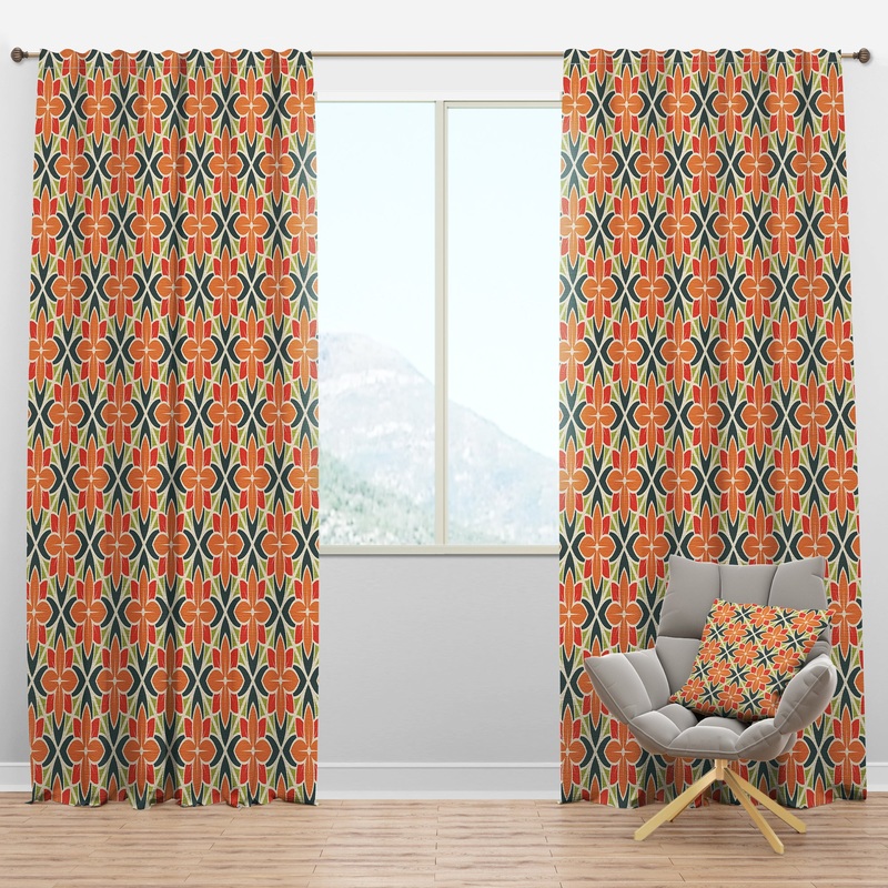 Retro Floral Pattern IV - Mid-Century Modern Curtain Panels