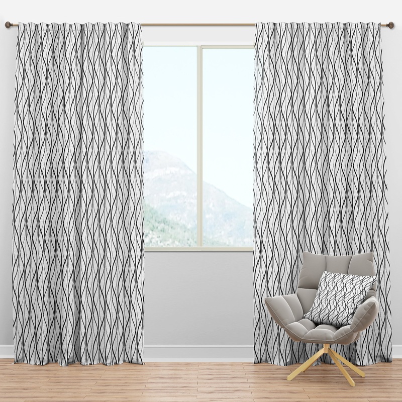 Retro Geometrical Abstract Minimal Pattern X - Mid-Century Modern Curtain Panels