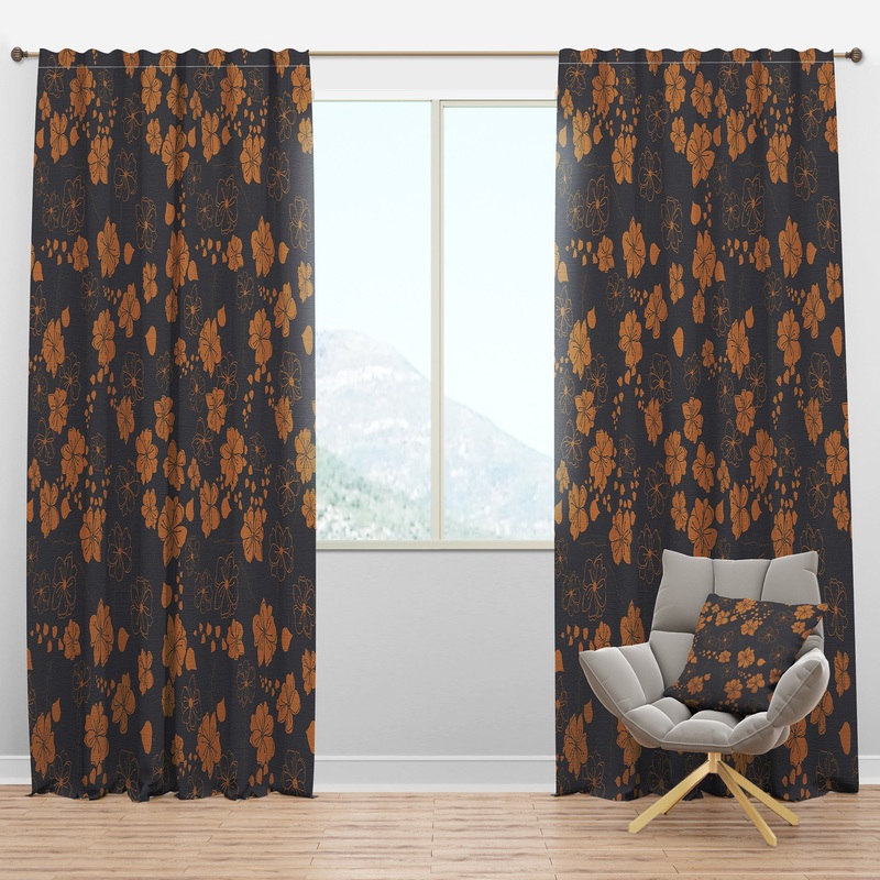 Retro Handdrawn Poppies II - Mid-Century Modern Curtain Panels