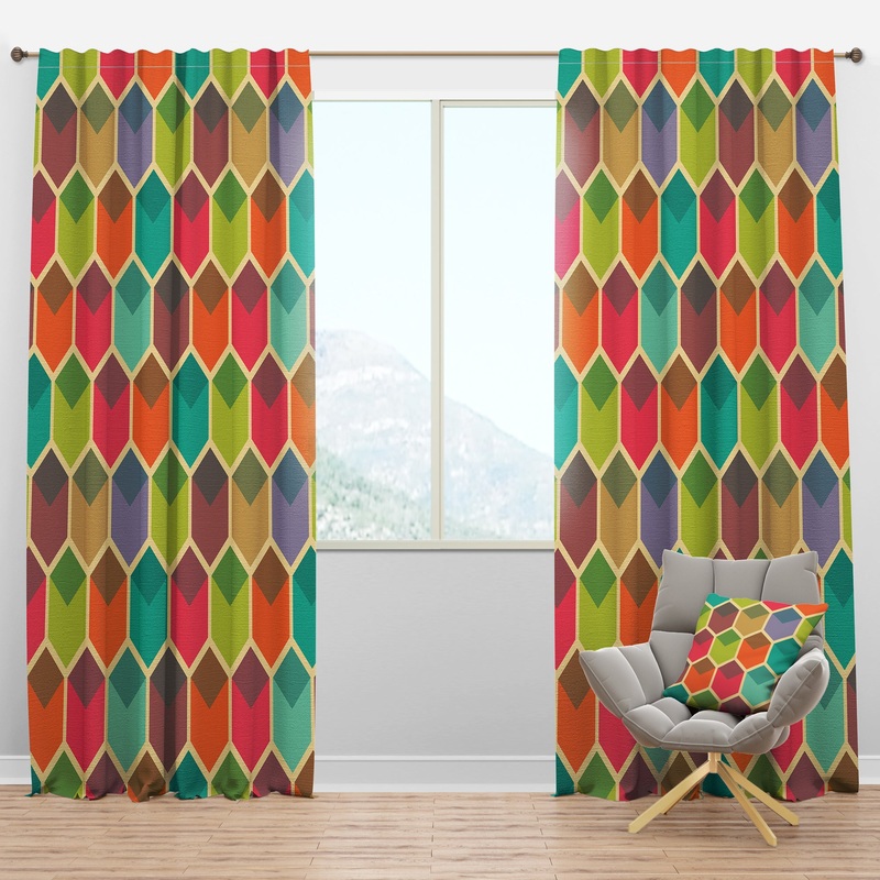 Retro Hexagon Pattern I - Mid-Century Modern Curtain Panels