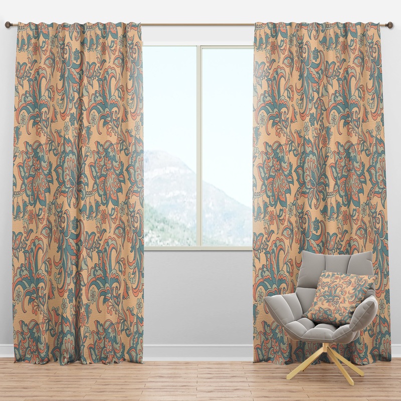 Retro Indian Floral Batik II - Mid-Century Modern Curtain Panels