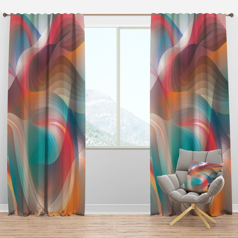 Retro Shining Colour Waves - Mid-Century Modern Curtain Panels