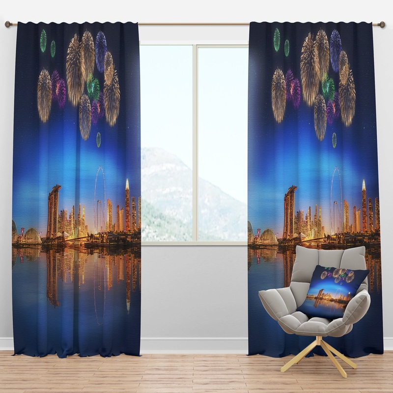 Singapore Skyline - Cityscape Photography Curtain Panels
