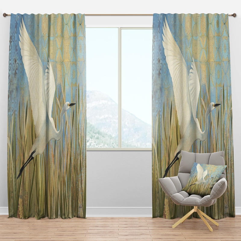 Snowy Egret in Flight vII - Farmhouse Curtain Panels