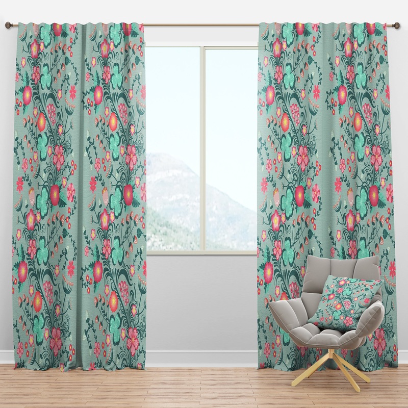 Spring floral pattern in soft pastel colors - Mid-Century Modern Curtain Panels