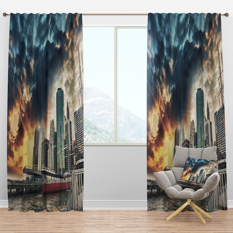 Sunset Colors of Manhattan - Cityscape Photo Curtain Panels