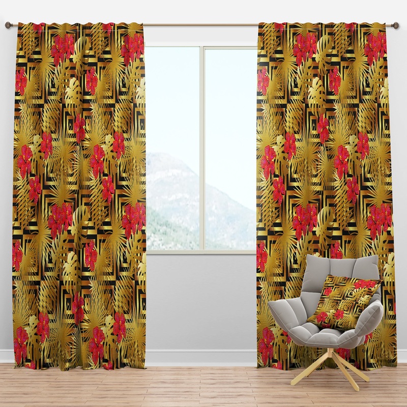 Tropical Gold Luxury Pattern I - Mid-Century Modern Curtain Panels