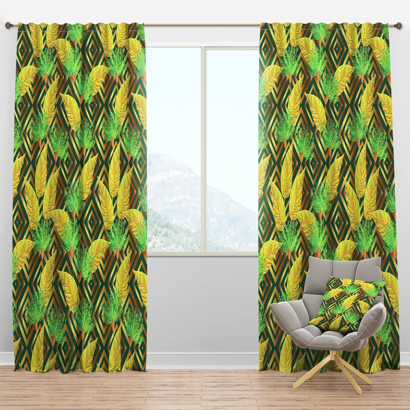 Tropical Gold Luxury Pattern II - Mid-Century Modern Curtain Panels