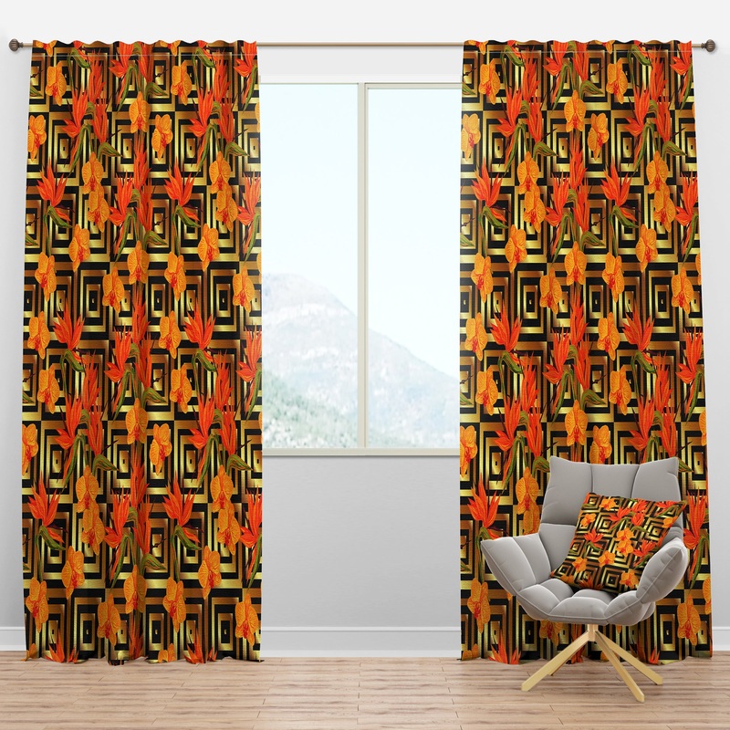 Tropical Gold Luxury Pattern III - Mid-Century Modern Curtain Panels