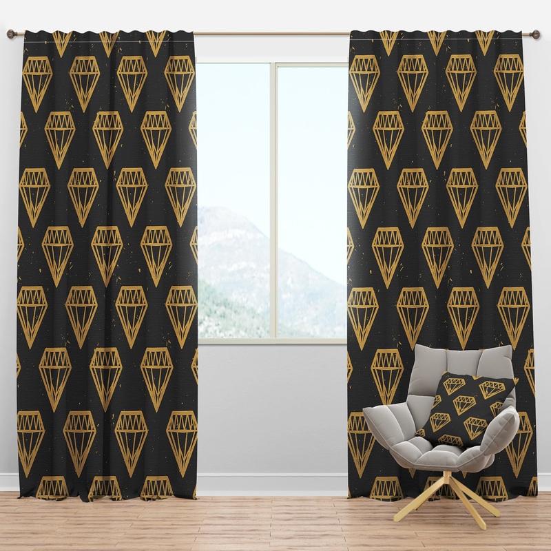 Vintage Golden Diamonds - Mid-Century Modern Curtain Panels