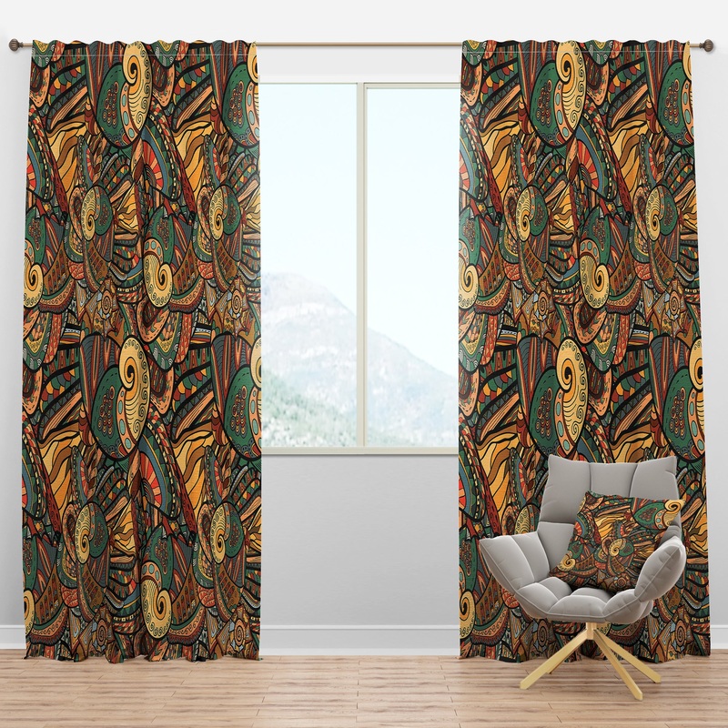 Abstract Pattern with Marine Inhabitants - Bohemian & Eclectic Curtain Panels