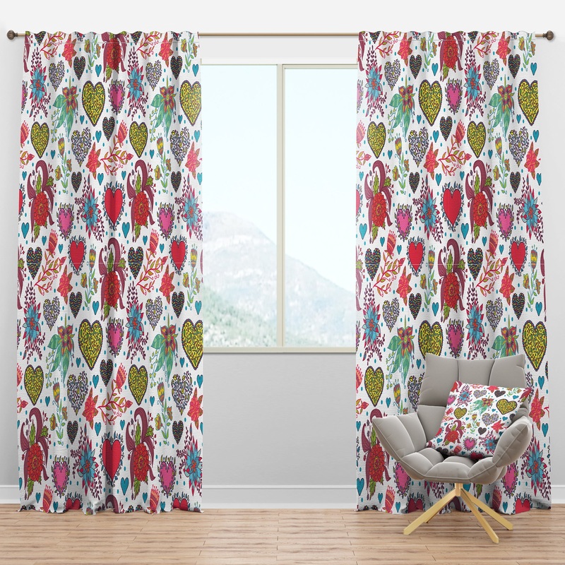 Beautiful Flowers & Hearts Pattern - Traditional Curtain Panels