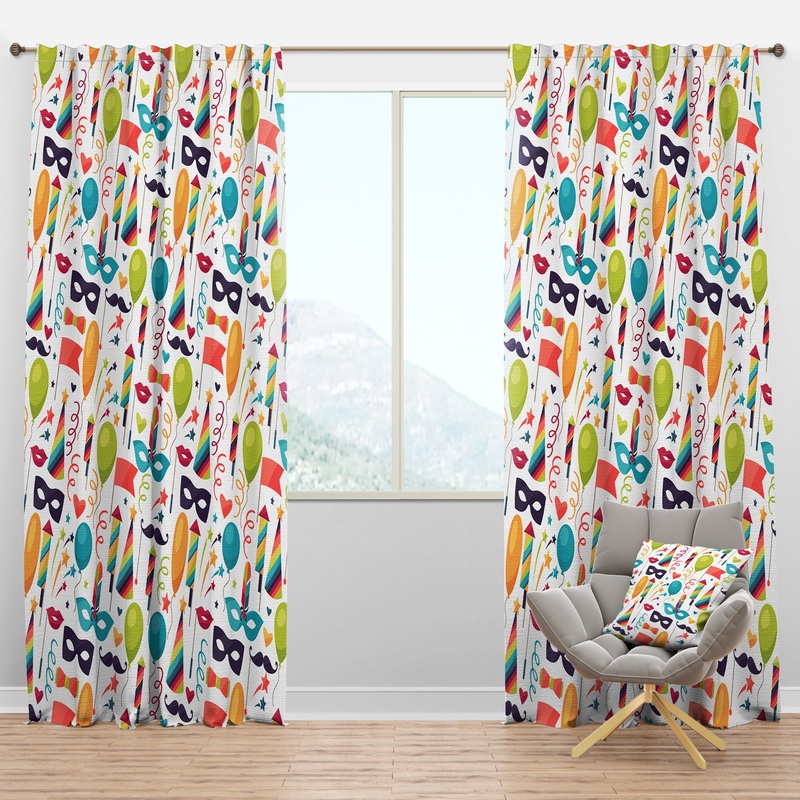 Celebration Pattern with Carnival Icons & Objects - Modern Curtain Panels