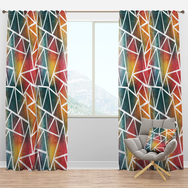 Colored Triangle Pattern with Grunge Effect - Modern Curtain Panels