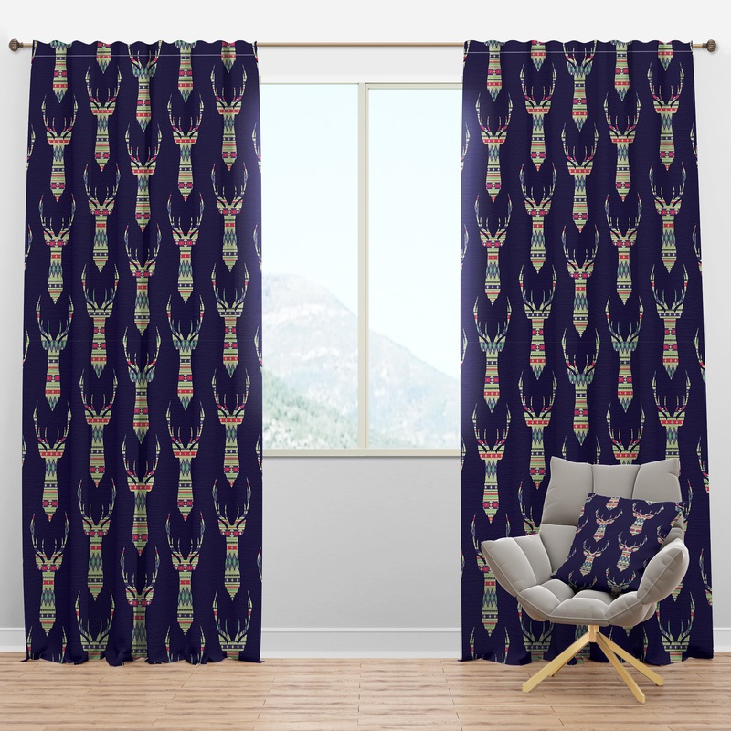 Colorful Decorative Ethnic Pattern with Deer - Modern & Contemporary Curtain Panels