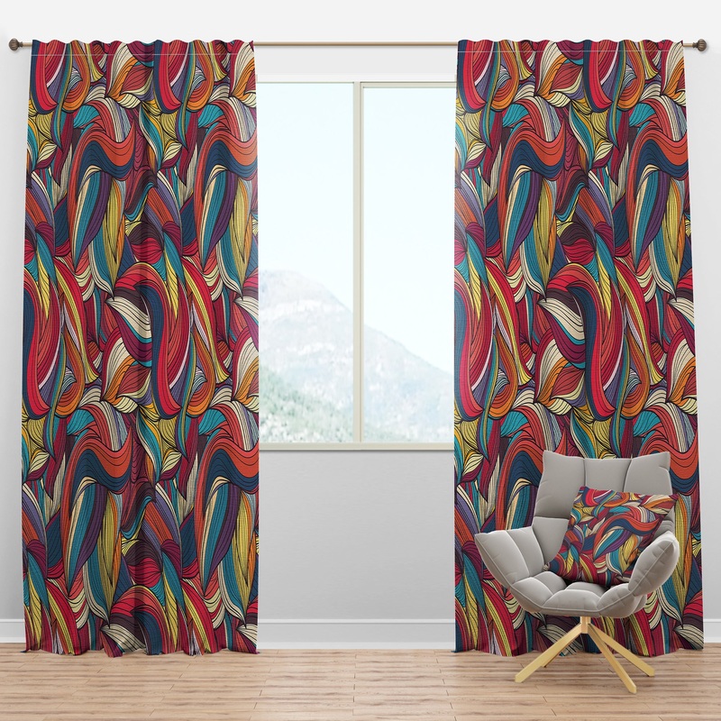 Colorful Wave Hand-Drawn Pattern - Modern & Contemporary Curtain Panels