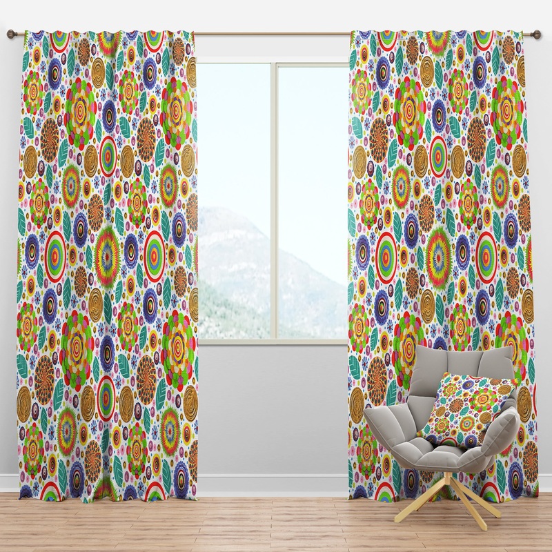 Fashionable Flowers Pattern - Bohemian & Eclectic Curtain Panels