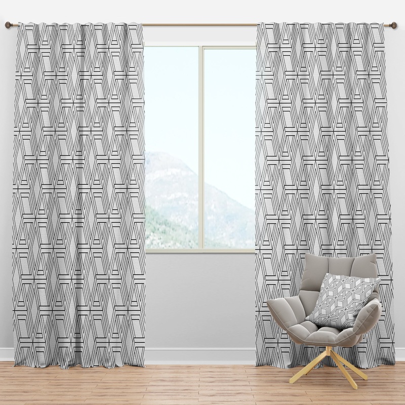 Geometric Pattern in Op Art Design - Scandinavian Curtain Panels