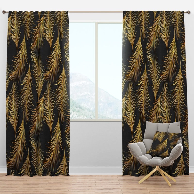 Golden Tropical Leaves Pattern - Modern & Contemporary Curtain Panels