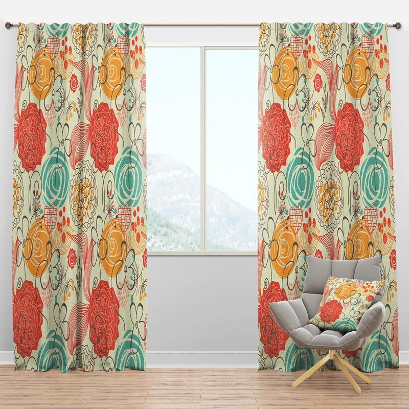 Retro Floral Pattern - Bohemian & Eclectic Curtain Panels