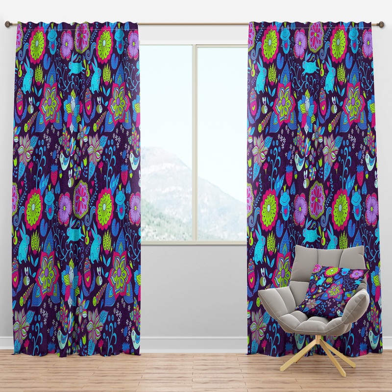 Romantic Doodle Floral Texture - Bohemian & Eclectic Curtain Panels