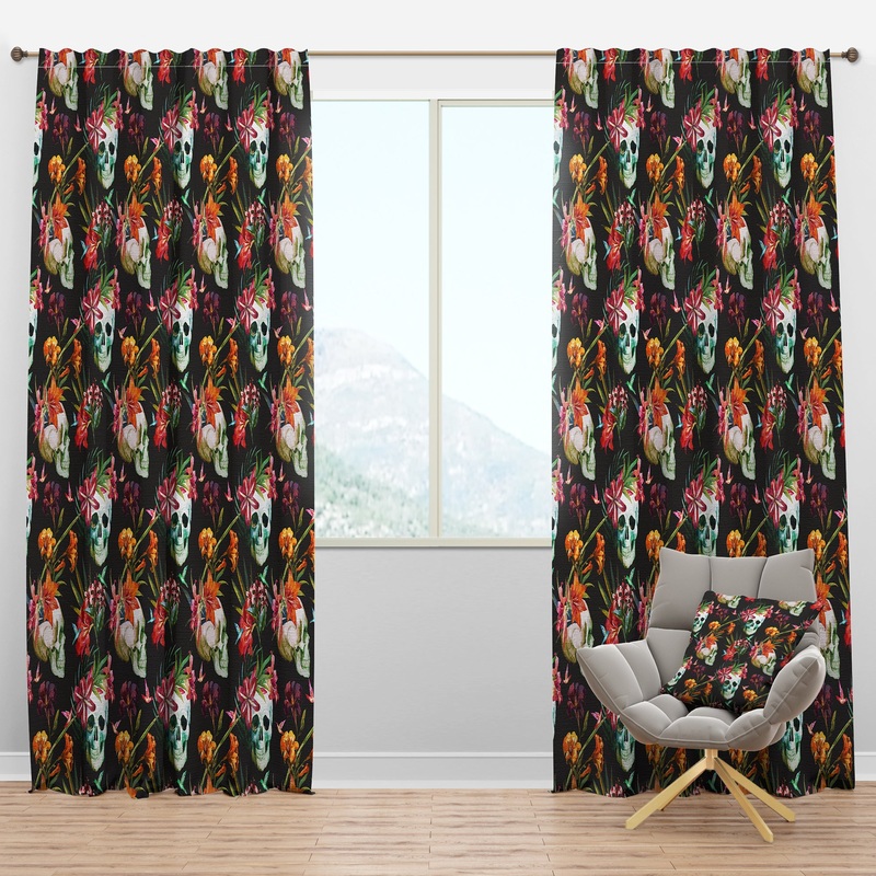 Skull and Flowers - Bohemian & Eclectic Curtain Panels