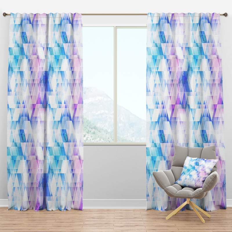 Sky Blue Triangle Texture with Grunge Effect - Modern & Contemporary Curtain Panels