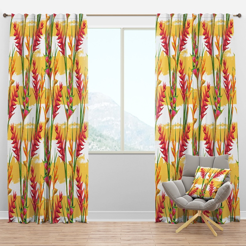Summer Jungle Pattern with Tropical Flowers Heliconia - Tropical Curtain Panels