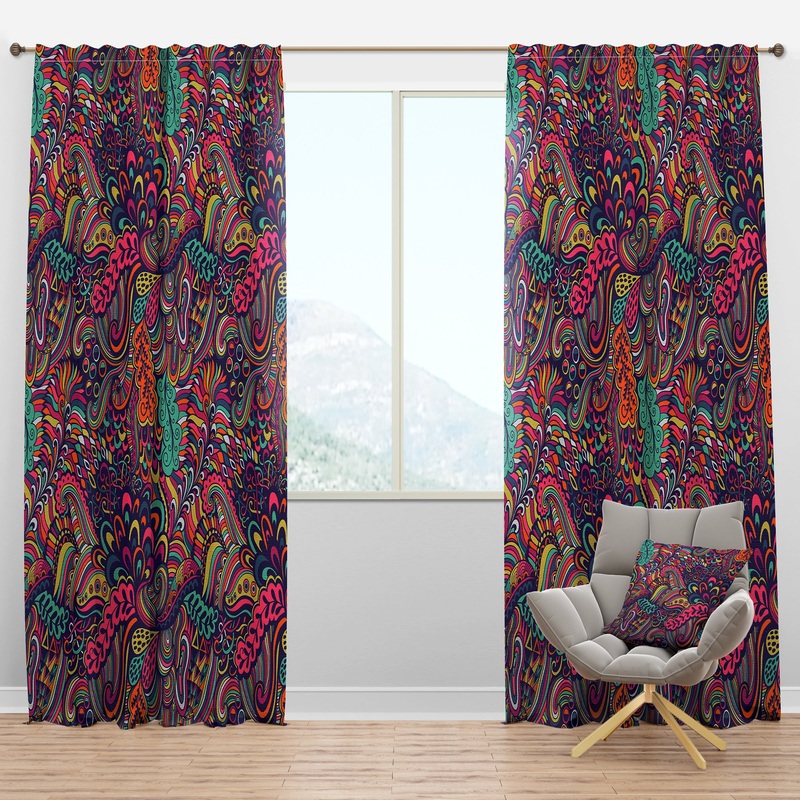 Texture with Abstract Flowers - Bohemian & Eclectic Curtain Panels