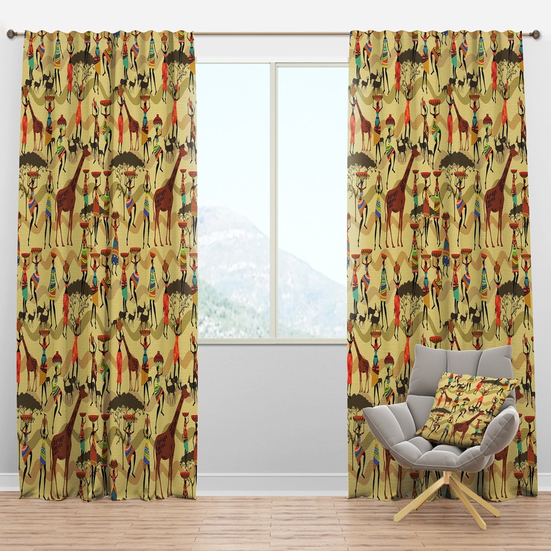 Texture with African Women - Tropical Curtain Panels
