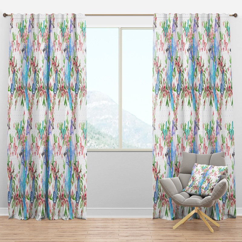 Texture with Couples of Birds & Butterflies - Traditional Curtain Panels
