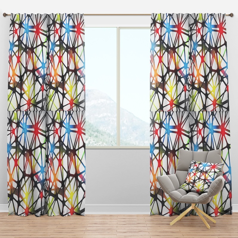 Triangular Abstract Black and White Lined 3D Illustration - Modern & Contemporary Curtain Panels