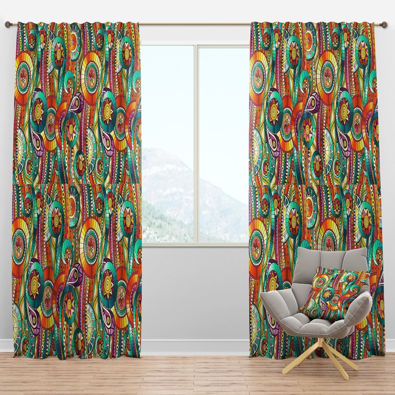 Tribal Doddle Ethnic Pattern Mosaic Elements - Bohemian & Eclectic Curtain Panels