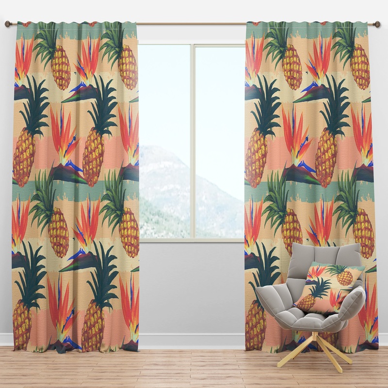 Tropical Exotic Flowers & Pineapple Pattern - Tropical Curtain Panels