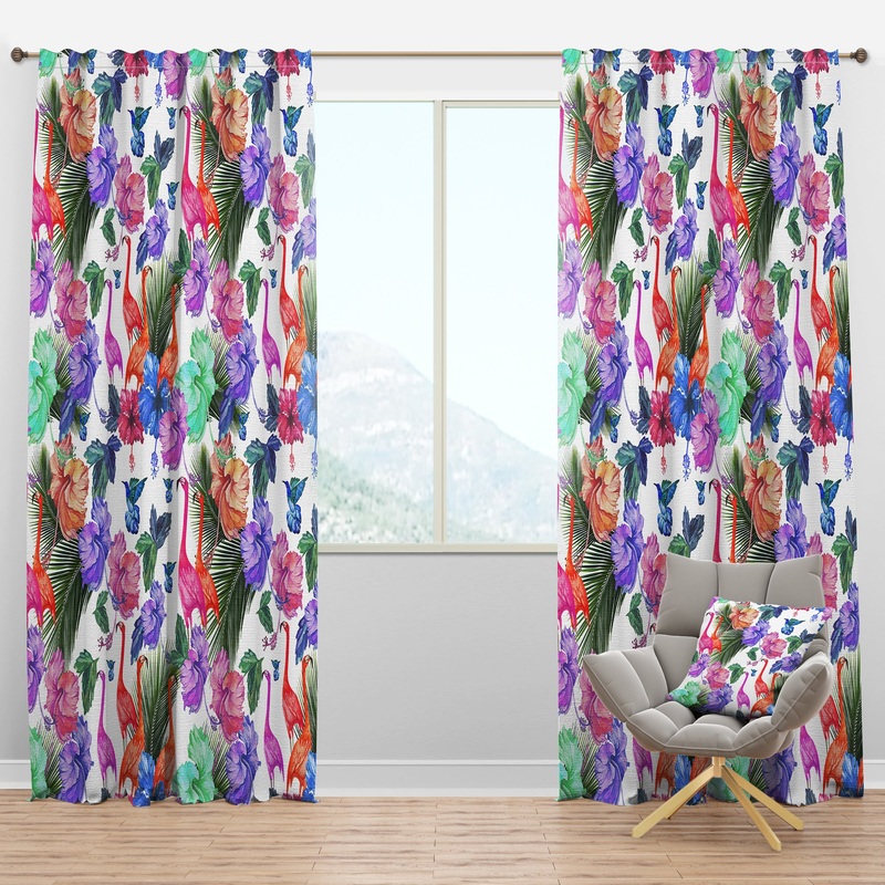 Tropical Pattern with Flamingos - Tropical Curtain Panels