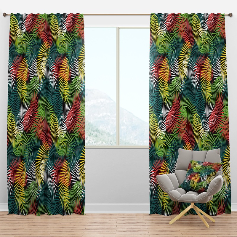 Tropical Pattern with Stylized Coconut Palm Leaves - Tropical Curtain Panels