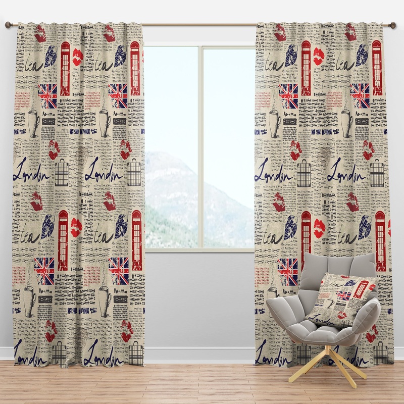 Uk London Vintage Kiss Print - Modern & Contemporary Curtain Panels