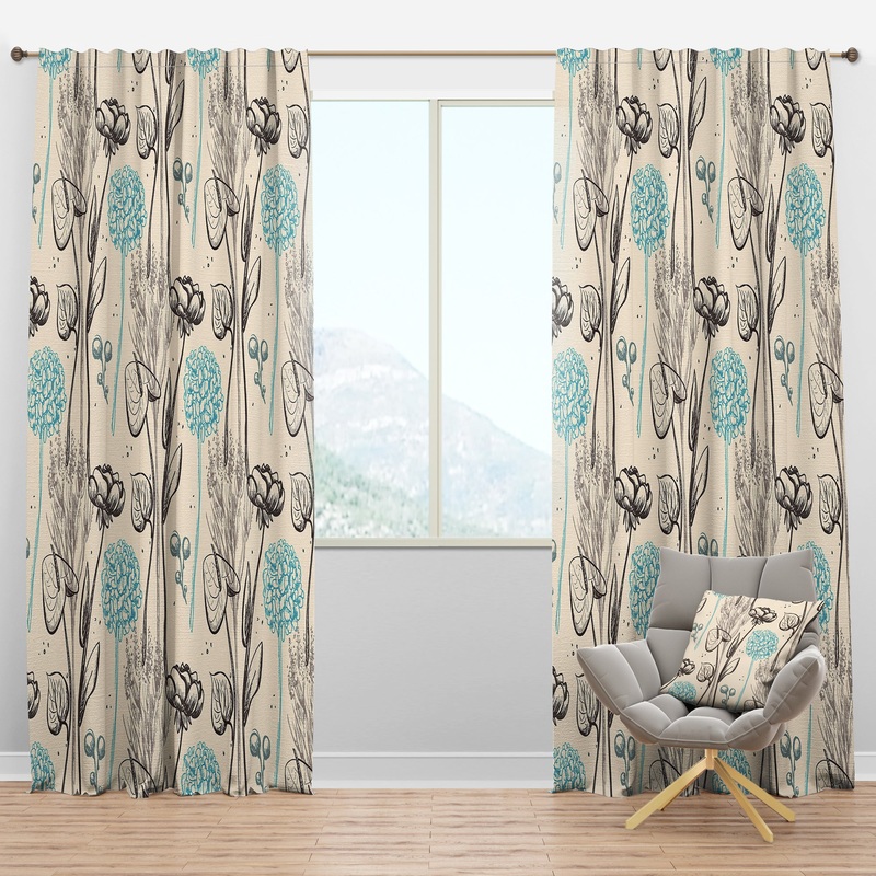 Vintage Flower Pattern - Bohemian & Eclectic Curtain Panels